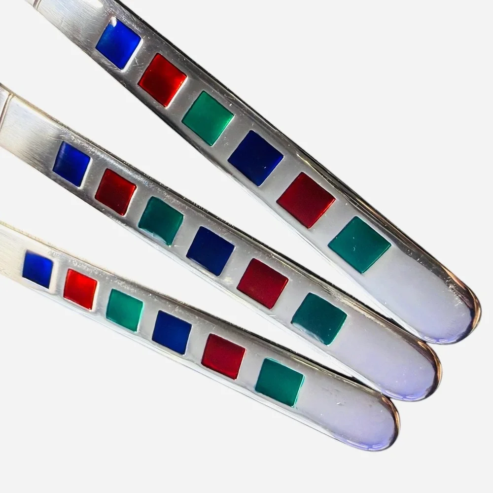 Vintage Fiesta Cambridge Celebration Rainbow Tile Stainless Flatware 6pc Lot